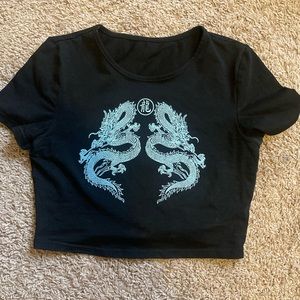 Black and blue dragon crop tee